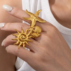 Alternative view of Anillo "Soleil"en Acero Inoxidable y Chapado en Oro de 18K