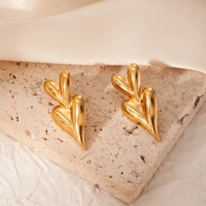 Aretes "Double Heart" en Acero Inoxidable Dorado