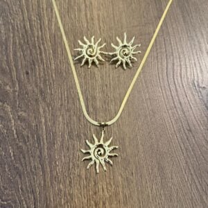 Set de Collar y Aretes "Soleil" en Acero Inoxidable y Chapado en Oro de 16K