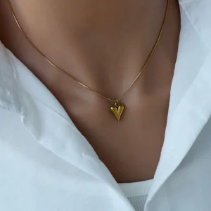Collar con Delicado Colgante de Corazón en Acero Inoxidable Dorado
