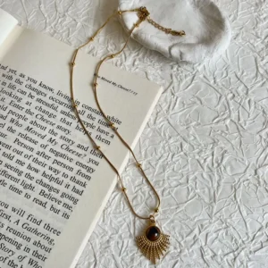 Collar "Tiger Sun" con Ojo de Tigre (Piedra Natural)en Acero Inoxidable y Chapado en Oro de 18K