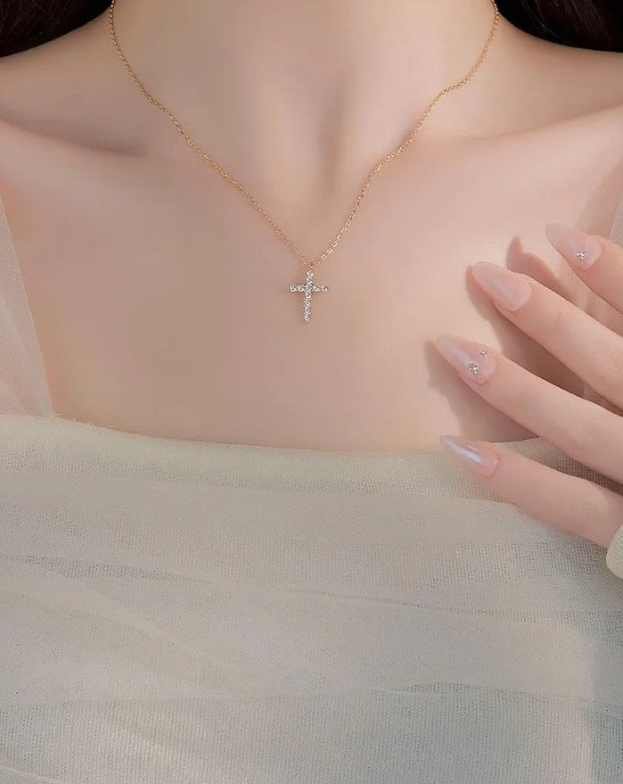 Collar "Cross"con Zirconias en Plata 925 y Chapado en Oro de 18K - Imagen 2