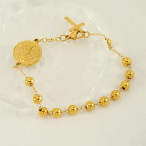 Alternative view of Pulsera "Rosary" en Acero Inoxidable y Chapado en Oro de 18K