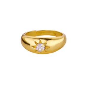 Alternative view of Anillo "Estrella" con Zirconia en Acero Inoxidable y Chapado en Oro de 18K