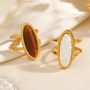 Alternative view of Anillo "Coffe Bean" en Acero Inoxidable y Chapado en Oro de 18K