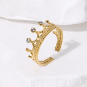 Alternative view of Anillo "Queen" en Acero Inoxidable y Chapado en Oro de 18K