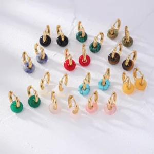 Alternative view of Arracadas Mini en Acero Inoxidable y Cuarzo Rosa (Piedra Natural)