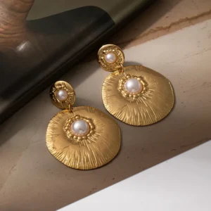 Aretes "Disk"en Acero Inoxidable Dorado