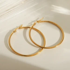 ARRACADAS CIRCULARES 50MM EN ACERO INOXIDABLE Y CHAPADO EN ORO DE 18K