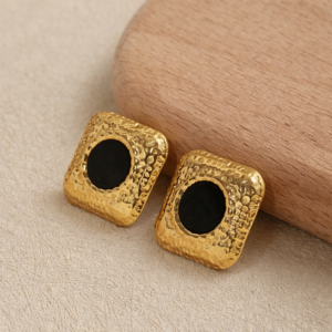 Aretes "Carré" en Acero Inoxidable Dorado