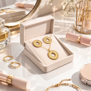 Set de collar y Aretes "Aro" en Acero Inoxidable y Chapado en Oro de 18K