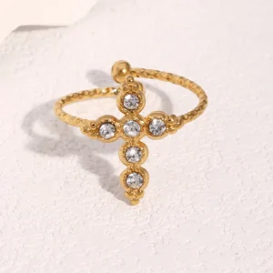 Anillo "Cross" en Acero Inoxidable y Chapado en Oro de 18K