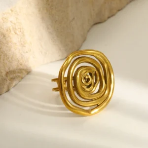 Anillo "Laberinto" en Acero Inoxidable y Chapado en Oro de 18K