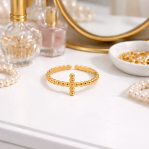 Anillo "Cross" en Acero Inoxidable Dorado