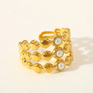 Anillo "Pearl Odette" en Acero Inoxidable y Chapado en Oro de 18K