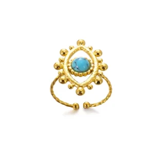 Anillo "Turquoise Eye" en Acero Inoxidable y Chapado en Oro de 18K