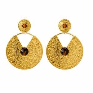 Aretes "Marrakesh" con Ojo de Tigre (Piedra Natural) en Acero Inoxidable y Chapados en Oro de 18K
