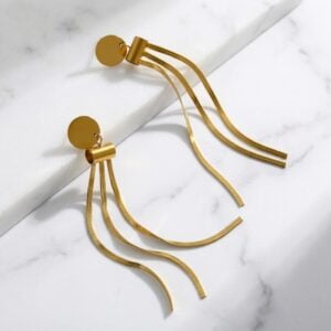 Alternative view of Aretes "Cascada" en Acero Inoxidable y Chapado en Oro de 18K