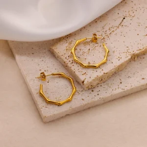 Arracadas "Bambú" en Acero Inoxidable y Chapado en Oro de 18K