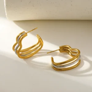 Aretes "Duelle" en Acero Inoxidable y Chapado en Oro de 18K