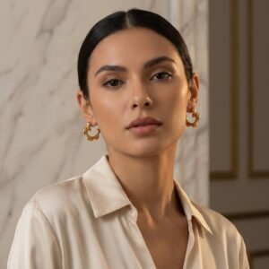 Alternative view of Aretes "Nerine" en Acero Inoxidable y Chapado en Oro de 18K