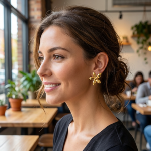 Alternative view of Aretes "Bllom" en Acero Inoxidable Dorado