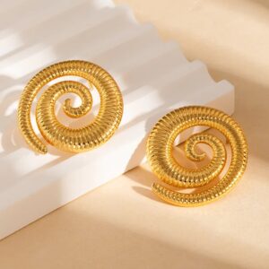 Aretes "Espiral" en Acero Inoxidable y Chapado en Oro de 18K