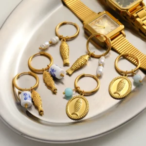 Alternative view of Aretes "Pisces" en Acero Inoxidable y Chapado en Oro de 18K