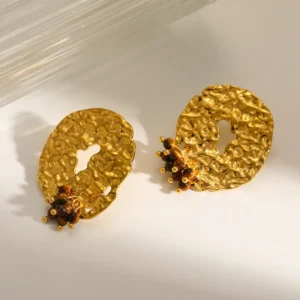 Alternative view of Aretes "Rublo" con Ojo de Tigre en Acero Inoxidable y Chapado en Oro de 18K