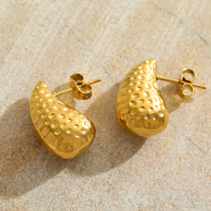Aretes "Beaten Drop" en Acero Inoxidable y Chapado en Oro de 18K