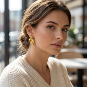 Alternative view of Aretes "Golden Wing" en Acero Inoxidable y Chapado en Oro de 18K