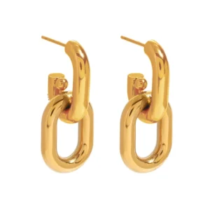 Aretes "Double Chain" en Acero Inoxidable y Chapado en Oro de 18K