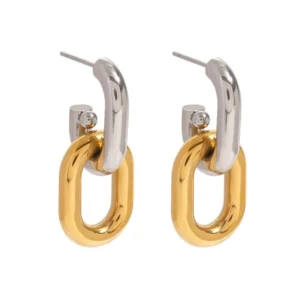 Aretes "Double Chain Bicolor" en Acero Inoxidable y Chapado en Oro de 18K