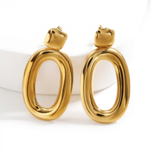 Aretes "Ellisse" en Acero Inoxidable y Chapado en Oro de 18K