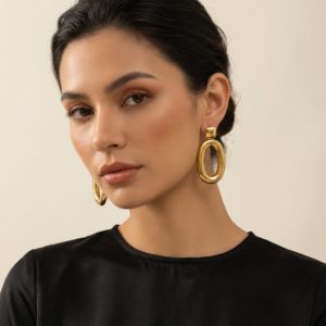 Alternative view of Aretes "Ellisse" en Acero Inoxidable y Chapado en Oro de 18K