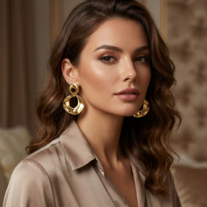 Alternative view of Aretes "Nerume" en Acero Inoxidable y Chapado en Oro de 18K