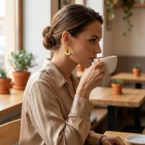 Alternative view of Aretes "Bold Curve" en Acero Inoxidable y Chapado en Oro de 18K