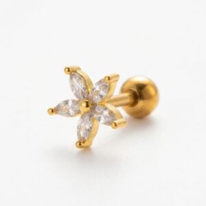 Alternative view of Aretes "Lúmina" con Zirconia en Acero Inoxidable Dorado