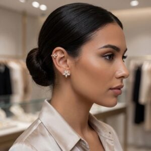 Alternative view of Aretes "Lúmina" con Zirconia en Acero Inoxidable Dorado