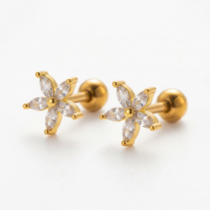 Aretes "Lúmina" con Zirconia en Acero Inoxidable Dorado