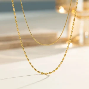 Collar de Cadena Doble "Riz" en Acero Inoxidable y Chapado en Oro de 18K