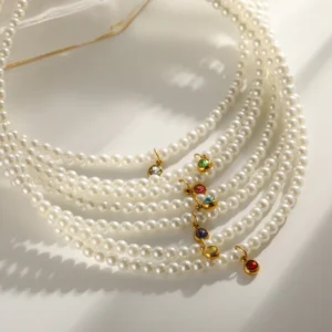 Alternative view of Collar de Perlas Sintéticas con Colgante de Cristal y Cerrado en Acero Inoxidable y Chapado en Oro de 18K