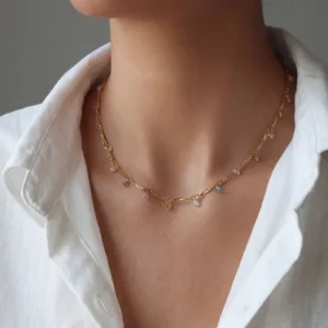 Collar "Princess Fairy" con Zirconias de Colores en Acero Inoxidable y Chapado en Oro de 18K