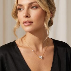 Collar "Droplet" Con Zirconia en Acero Inoxidable y Chapado en Oro de 18K