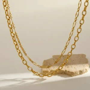 Collar de Cadena Doble "Amalia" en Acero Inoxidable y Chapado en Oro de 18K