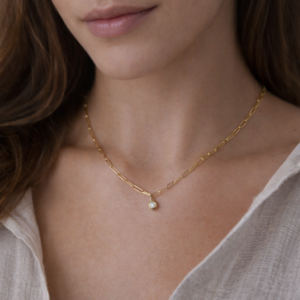 Collar de Cadena de Eslabón y Zirconia con Bisel en Acero Inoxidable y Chapado en Oro de 18K