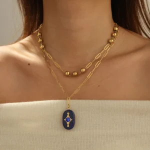 Alternative view of Collar "Cuentas" en Acero Inoxidable y Chapado en Oro de 18K