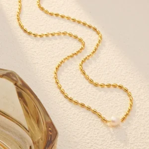 Alternative view of Collar con Solitario de Perla Natural en Acero Inoxidable y Chapado en Oro de 18K