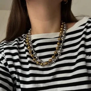 Set de Dos Collares Chunky Mix Metals en Acero Inoxidable y Chapado en Oro de 18K