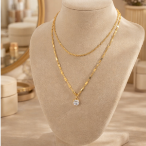 Alternative view of Collar de Cadena Doble con Colgante en Acero Inoxidable Dorado